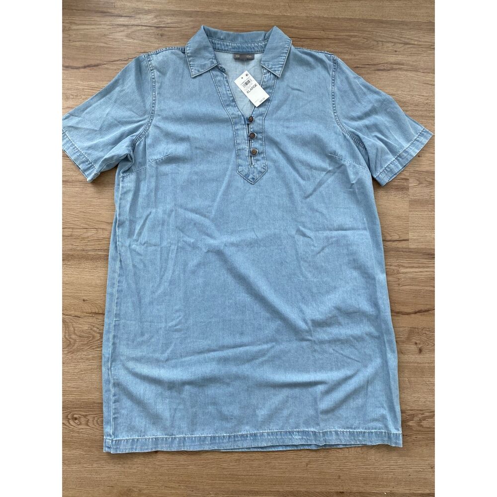 Style & Co Light Wash Denim Short Sleeve Henley Polo Shirt Dress Size XL NWT
